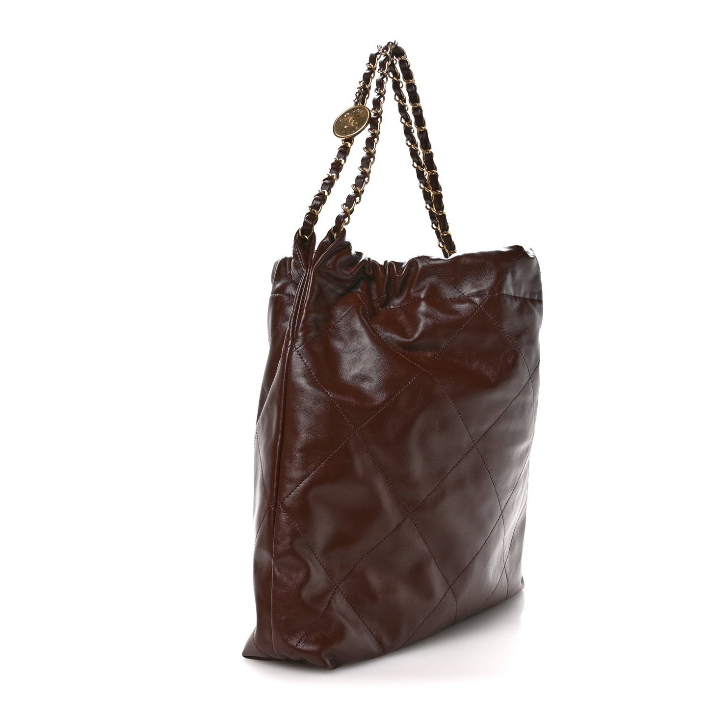 Shiny Calfskin Quilted Chanel 22 Dark Brown