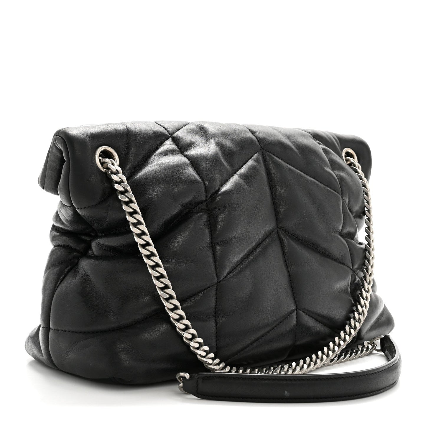 Lambskin Quilted Medium Loulou Puffer Monogram Chain Satchel Black