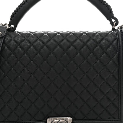 Calfskin Quilted Large Boy Top Handle Flap Black