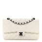 Crumpled Calfskin Quilted Medium Double Flap White