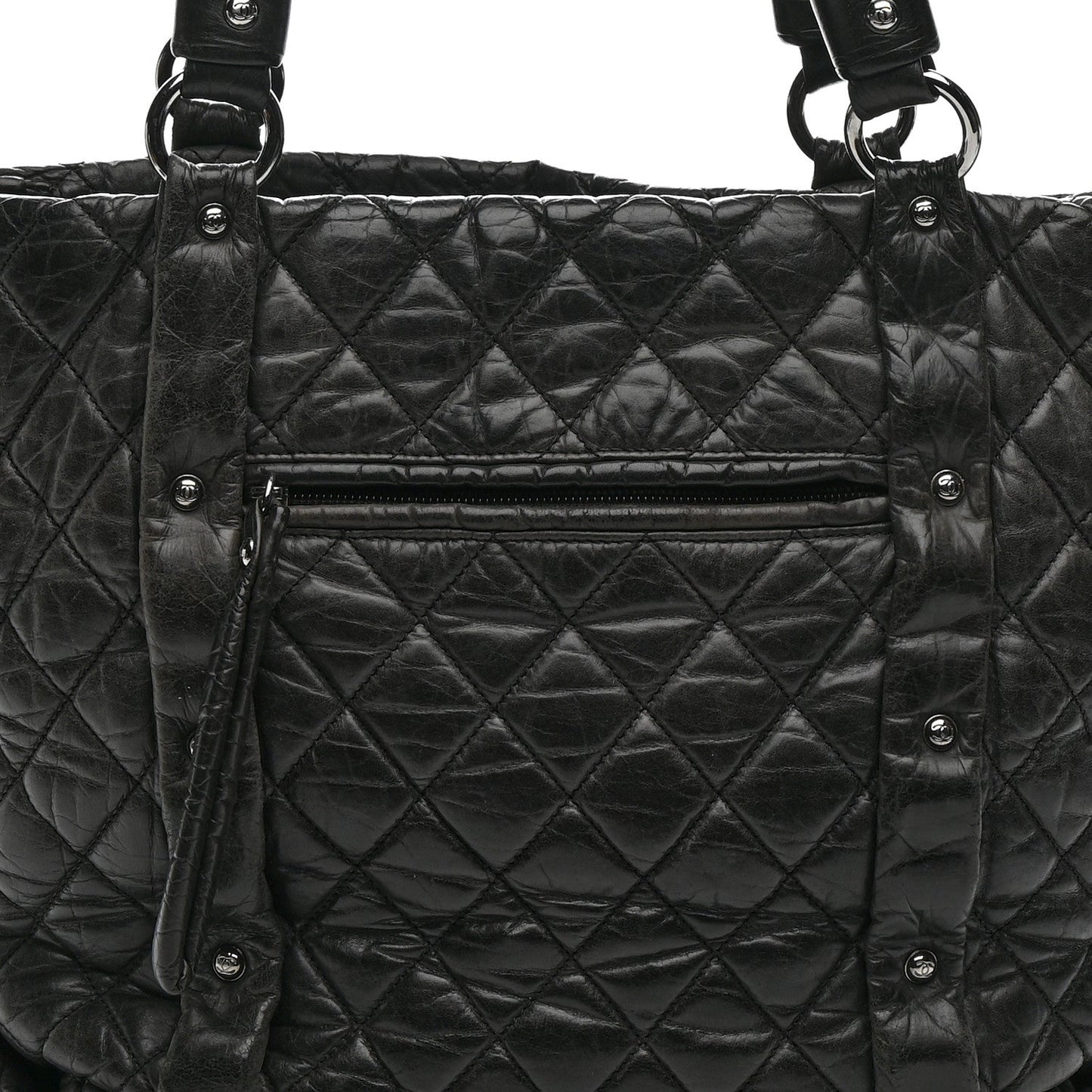 Distressed Lambskin Vintage Ligne Lady Braid Tote Black
