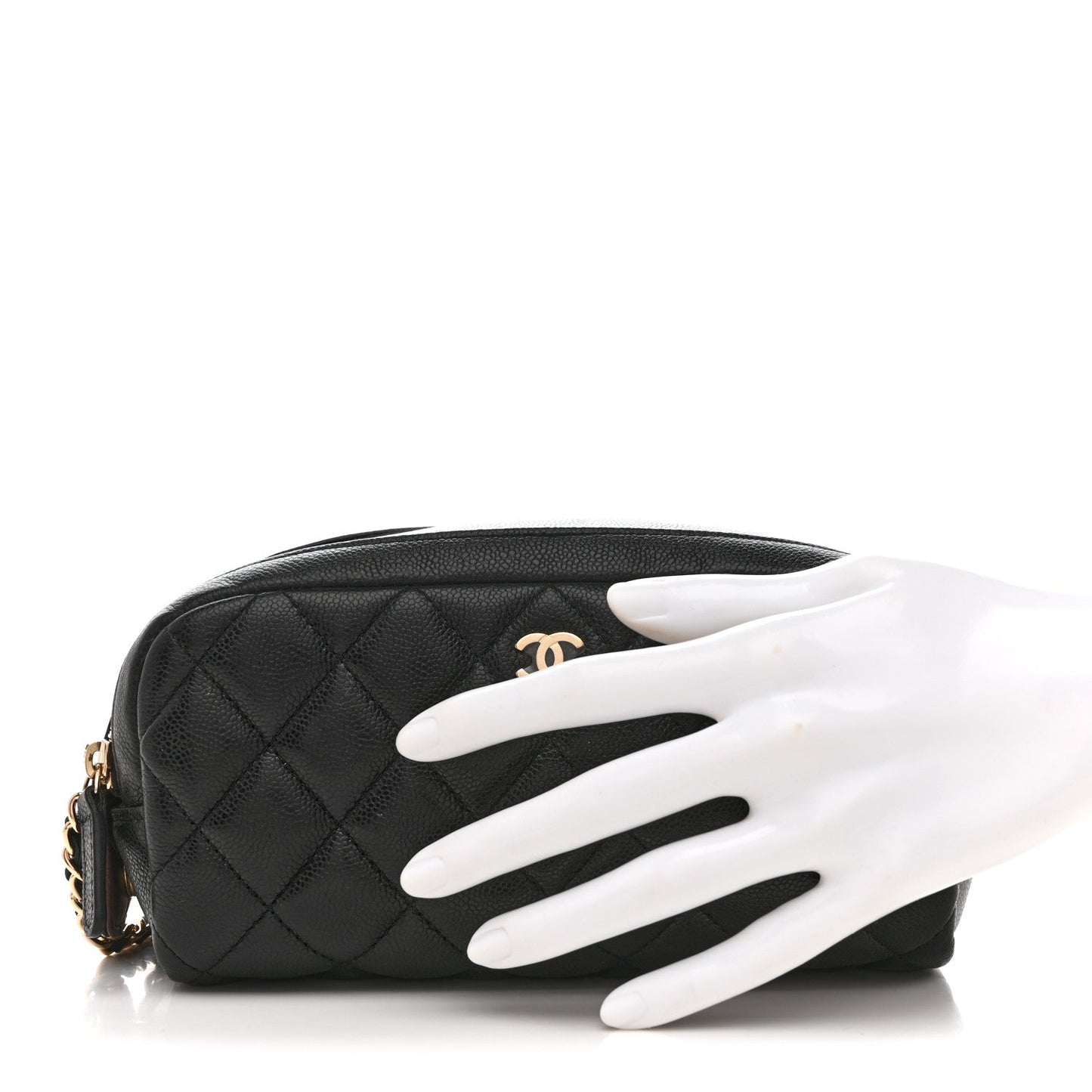 Caviar Quilted Toiletry Case With Chain Black