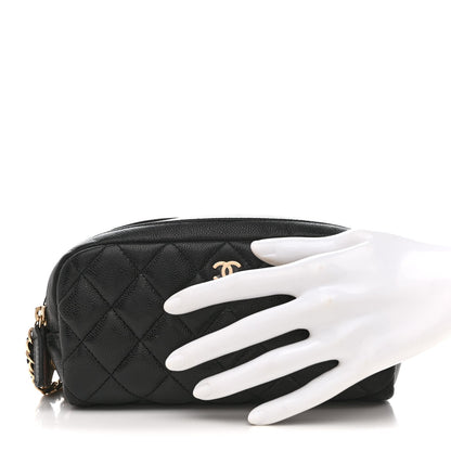 Caviar Quilted Toiletry Case With Chain Black
