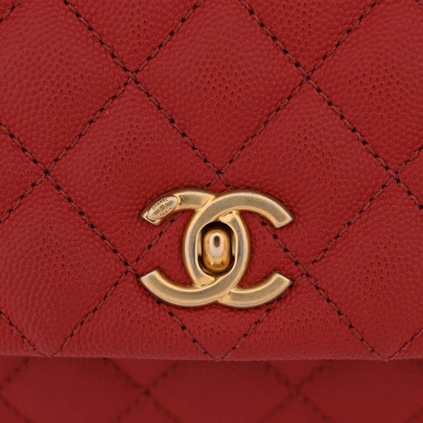 Caviar Lizard Embossed Quilted Mini Coco Handle Flap Red