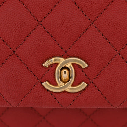 Caviar Lizard Embossed Quilted Mini Coco Handle Flap Red