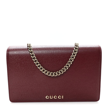 Textured Calfskin Script Logo Wallet On Chain Rosso Ancora