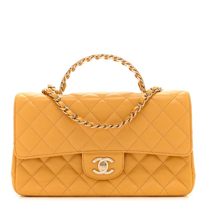 Lambskin Quilted Medium Crystal Top Handle Rectangular Flap Yellow