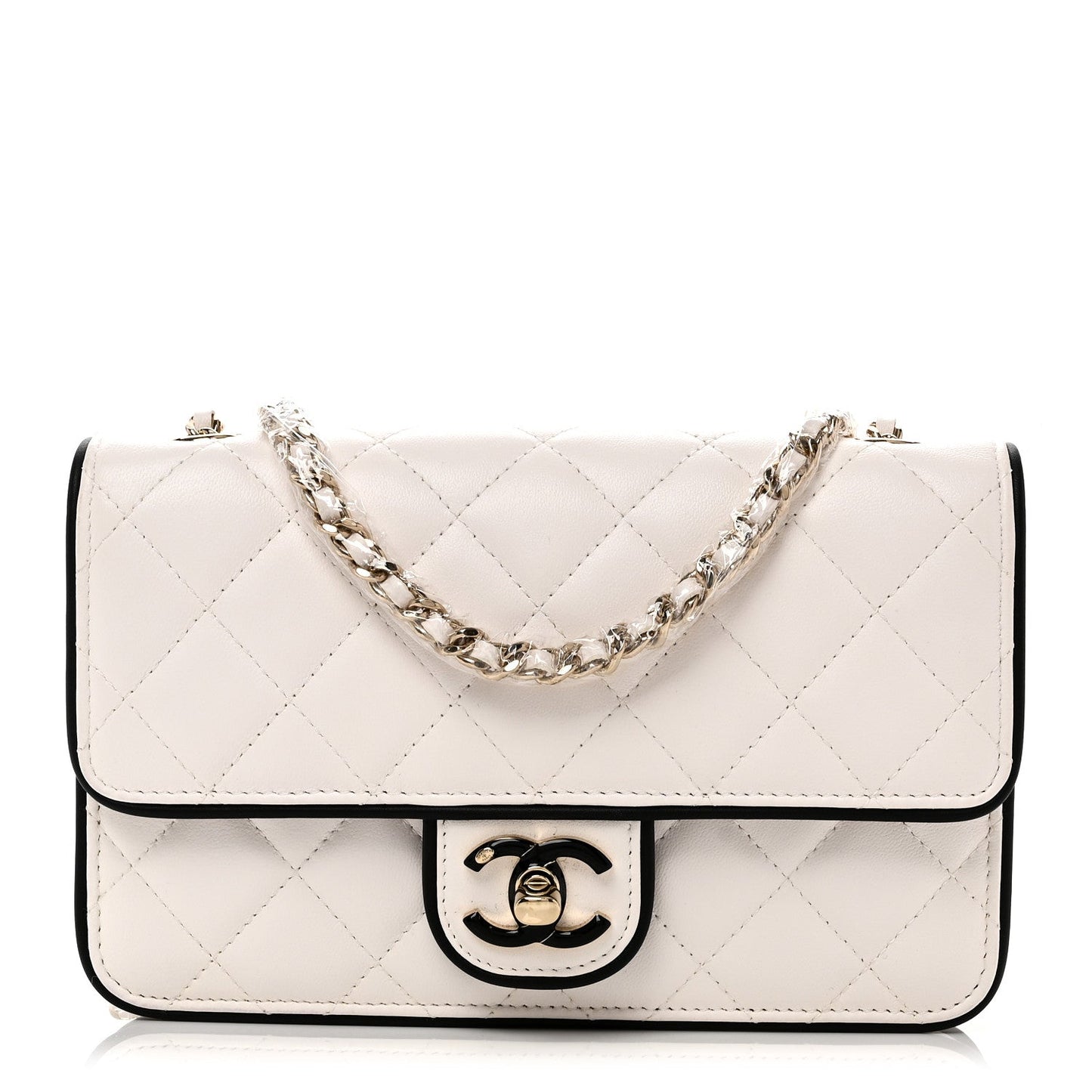 Lambskin Quilted Resin CC Mini Flap Bag White Black