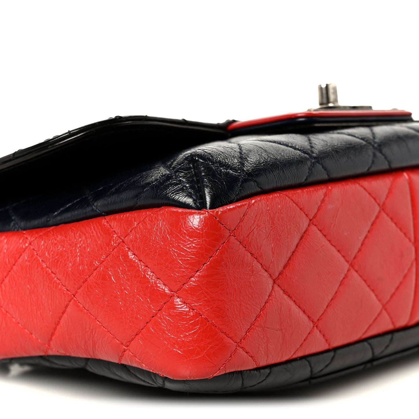Shiny Goatskin Quilted Tri-Color Flap Black Red Navy