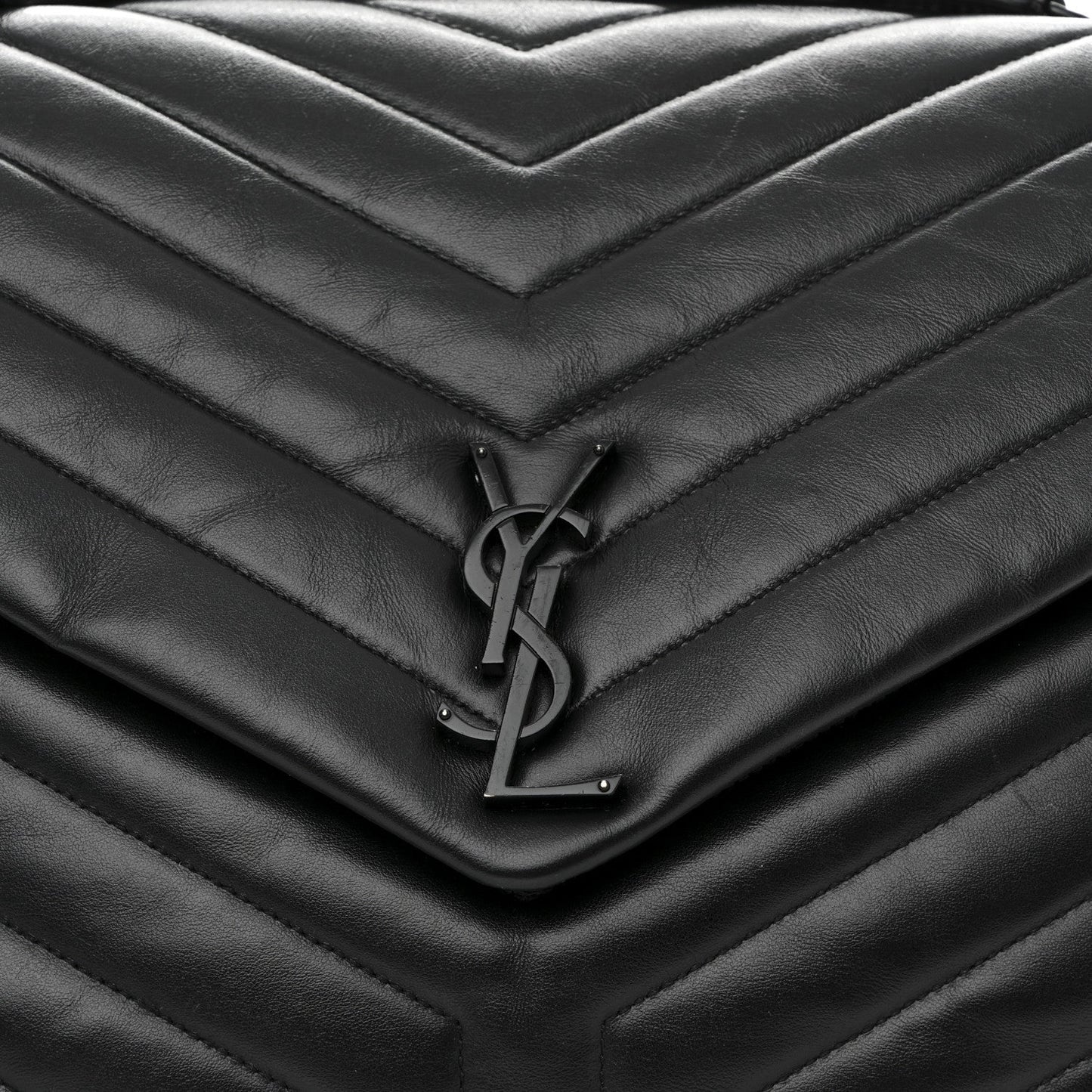 Calfskin Y Quilted Monogram Monochrome Large Loulou Chain Satchel Black