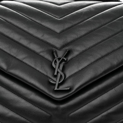 Calfskin Y Quilted Monogram Monochrome Large Loulou Chain Satchel Black