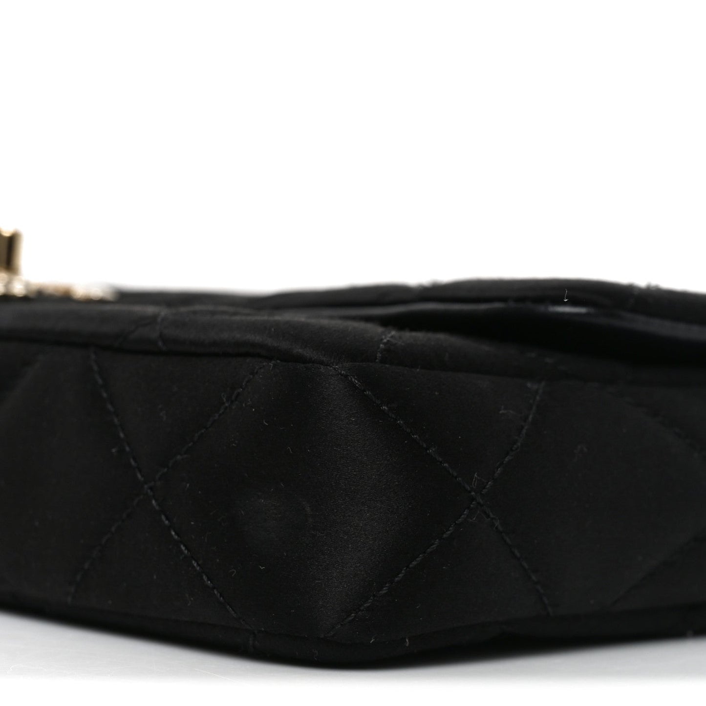 Satin Quilted Pearl CC Flap Clutch Black