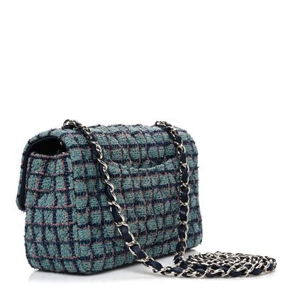 Tweed Quilted Mini Rectangular Flap Green Navy Dark Beige