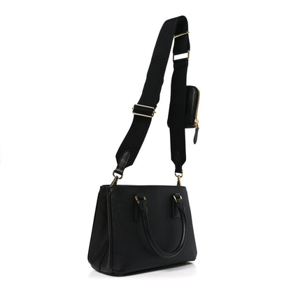 Saffiano Lux Micro Galleria Shoulder Bag Black