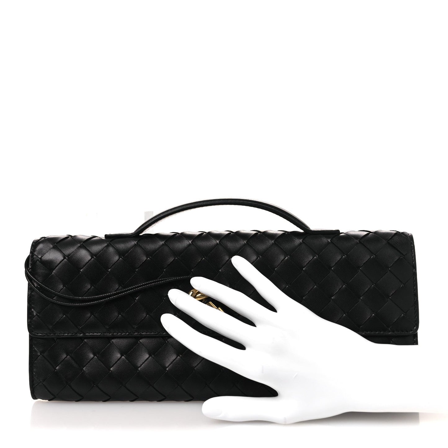 Nappa Intrecciato Long Andiamo Top Handle Clutch Black