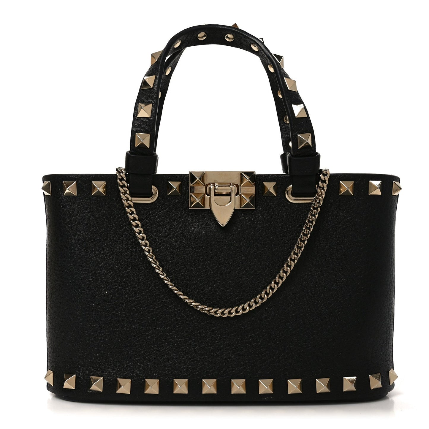 Grainy Calfskin Mini Rockstud Shopping Bag Black