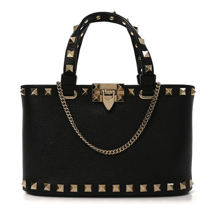 Grainy Calfskin Mini Rockstud Shopping Bag Black