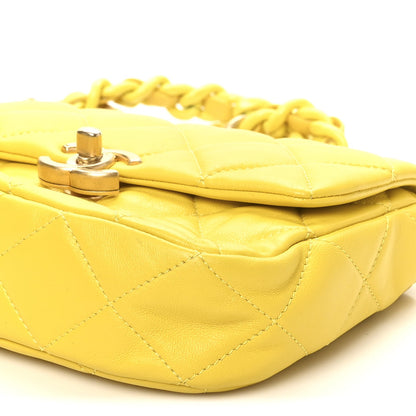 Lambskin Quilted Mini Lacquered Chain Flap Yellow