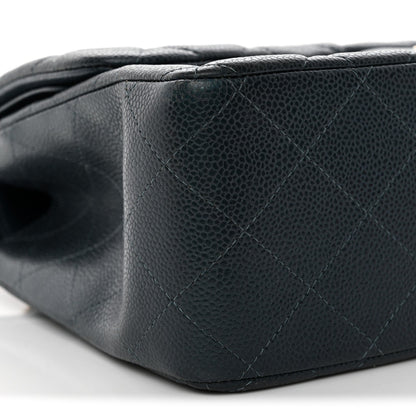 Metallic Caviar Quilted Jumbo Double Flap Dark Blue