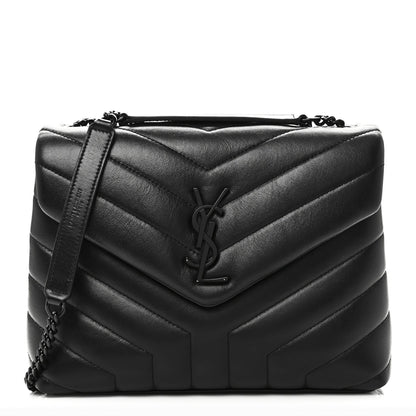 Calfskin Y Quilted Monogram Monochrome Small Loulou Chain Satchel Black