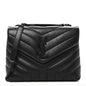 Calfskin Y Quilted Monogram Monochrome Small Loulou Chain Satchel Black