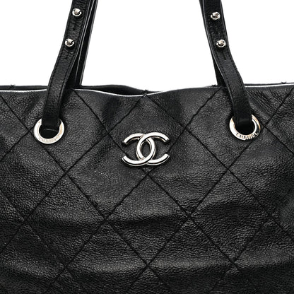Glazed Calfskin Large On The Road Tote Black