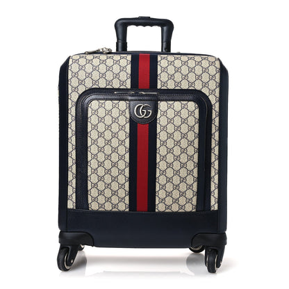 GG Supreme Monogram Textured Dollar Calfskin Web Small Savoy Cabin Trolley Beige Blue