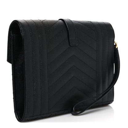 Grain De Poudre Textured Mixed Matelasse Triquilt Monogram Clutch Black