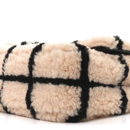 Shearling Lambskin Large Fluffy Tartan Single Flap Pink Black