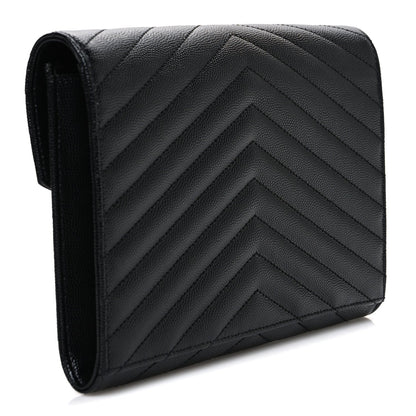 Grain De Poudre Matelasse Chevron Monogram Monochrome Envelope Clutch Black