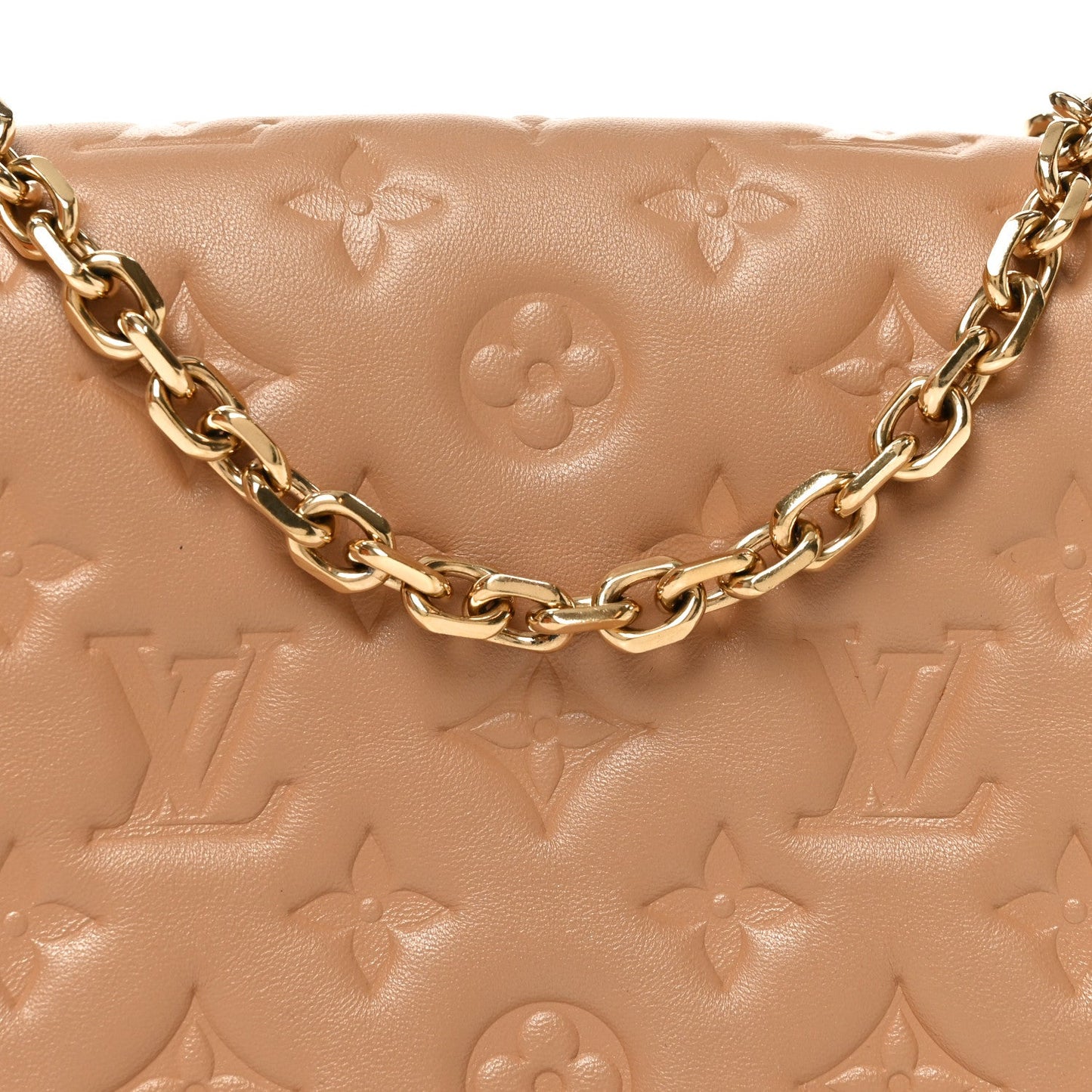 Lambskin Embossed Monogram Pochette Coussin Camel