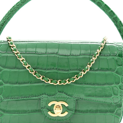 Calfskin Crocodile Embossed Turn Around Mini Flap Emerald