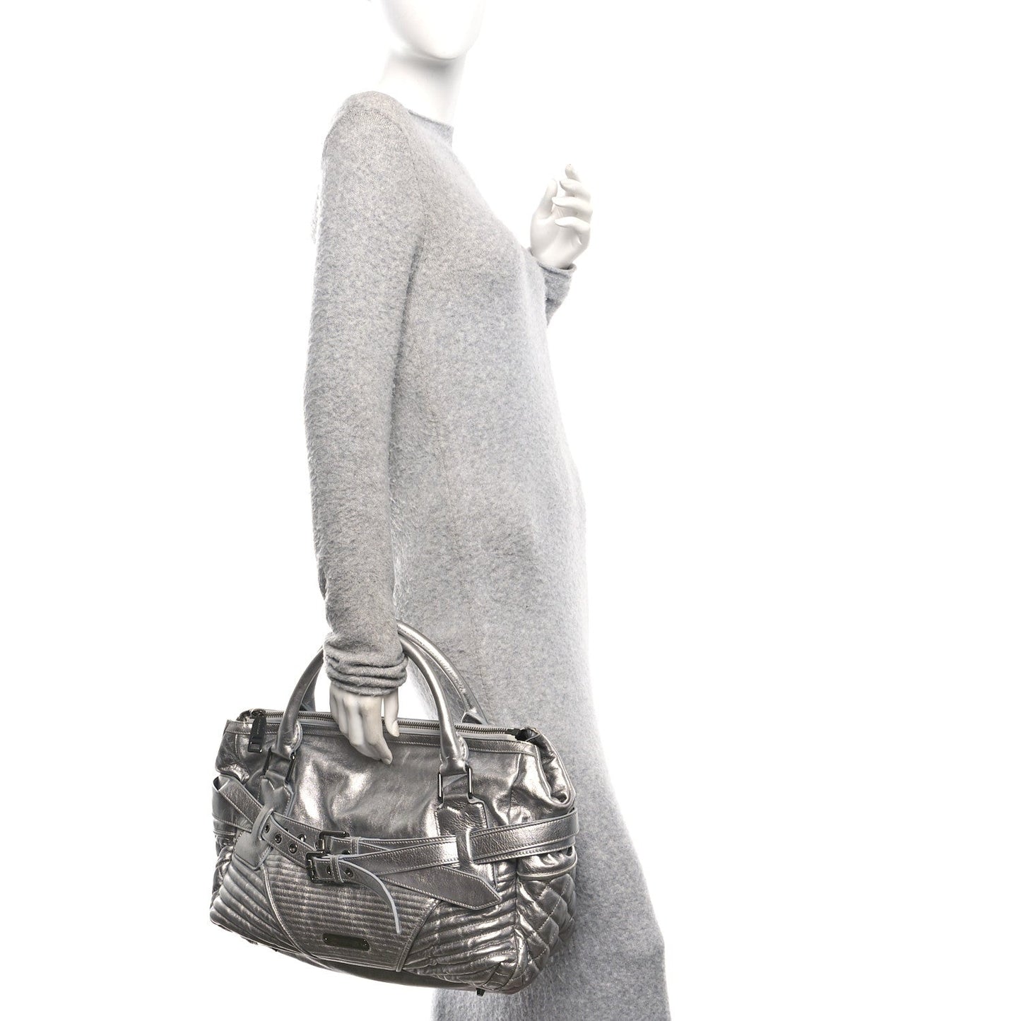 Metallic Calfskin Winnieford Satchel Silver