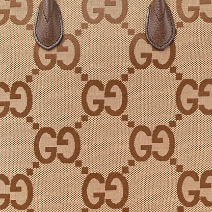 Monogram Jumbo GG Textured Dollar Calfskin Web Tote Bag Camel Ebony New Acero