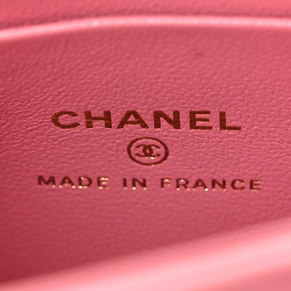 Lambskin Quilted Top Handle Clutch With Chain Pink