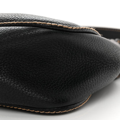 Grained Calfskin Tassel Shoulder Bag Black