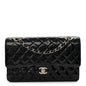 Glazed Calfskin Quilted Medium Double Flap Black