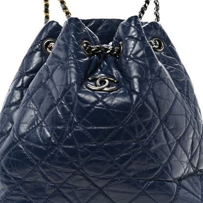 Aged Calfskin Quilted Gabrielle Backpack Navy Black