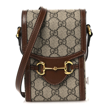 GG Supreme Monogram Mini Horsebit 1955 Crossbody Bag Beige Brown Sugar