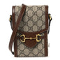 GG Supreme Monogram Mini Horsebit 1955 Crossbody Bag Beige Brown Sugar