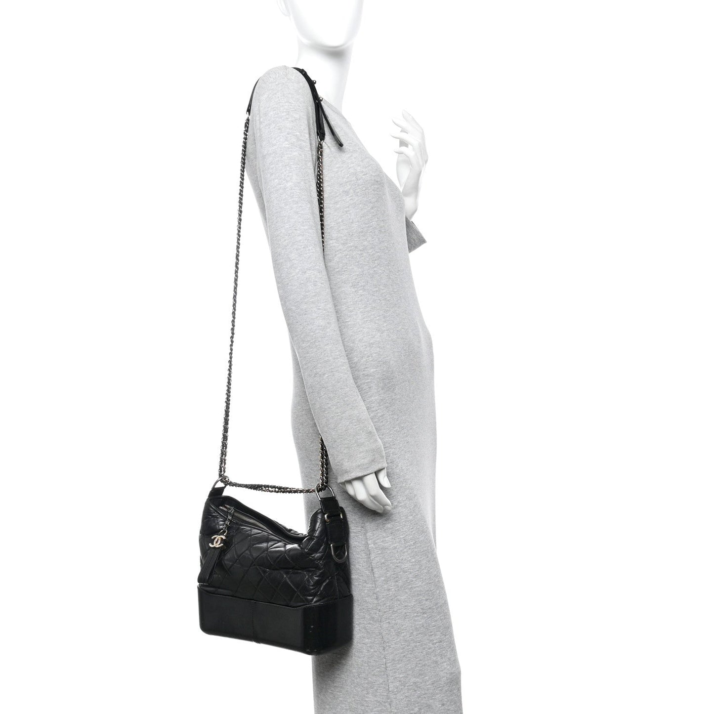 Aged Calfskin Quilted Medium Gabrielle Hobo Black
