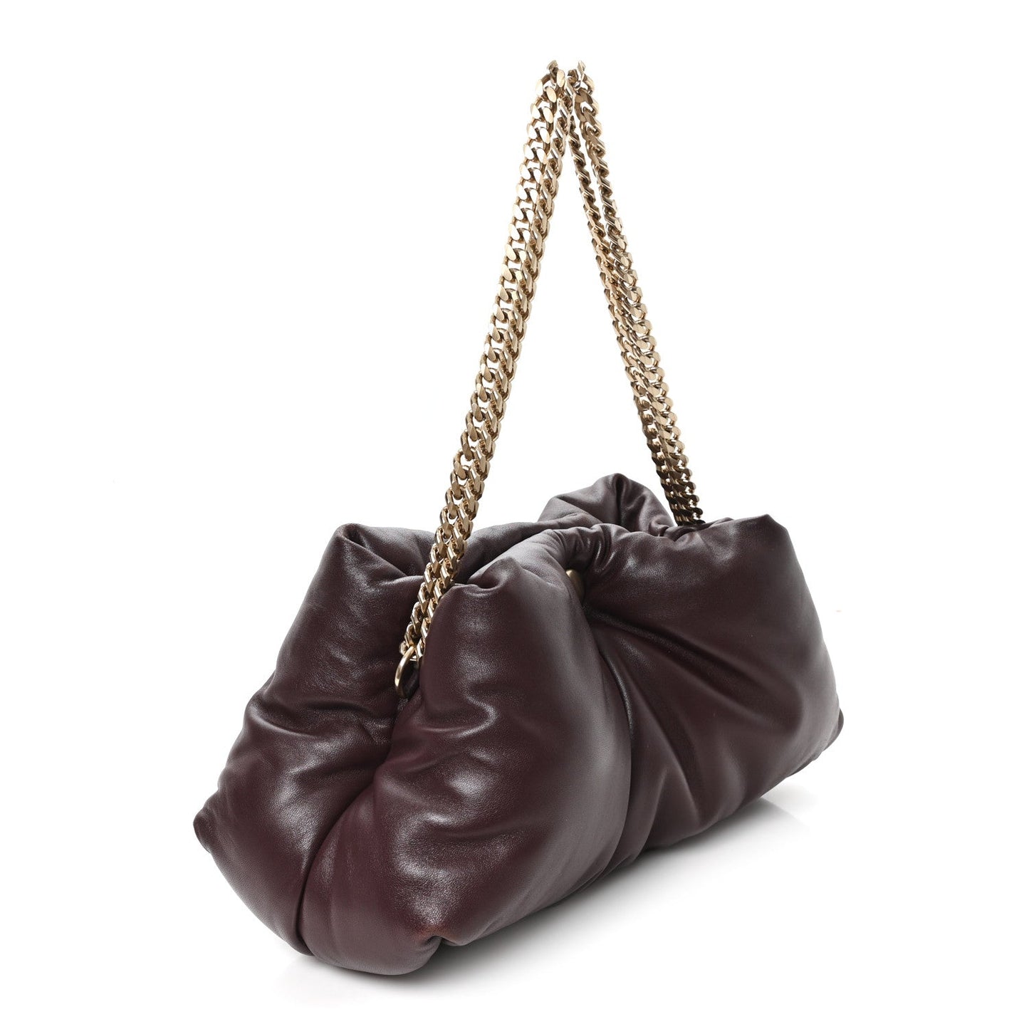Lambskin Puffy Tobo Chain Shoulder Bag Chocolate