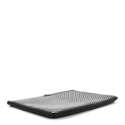 Calfskin Chevron Quilted Large Boy Cosmetic Case Black