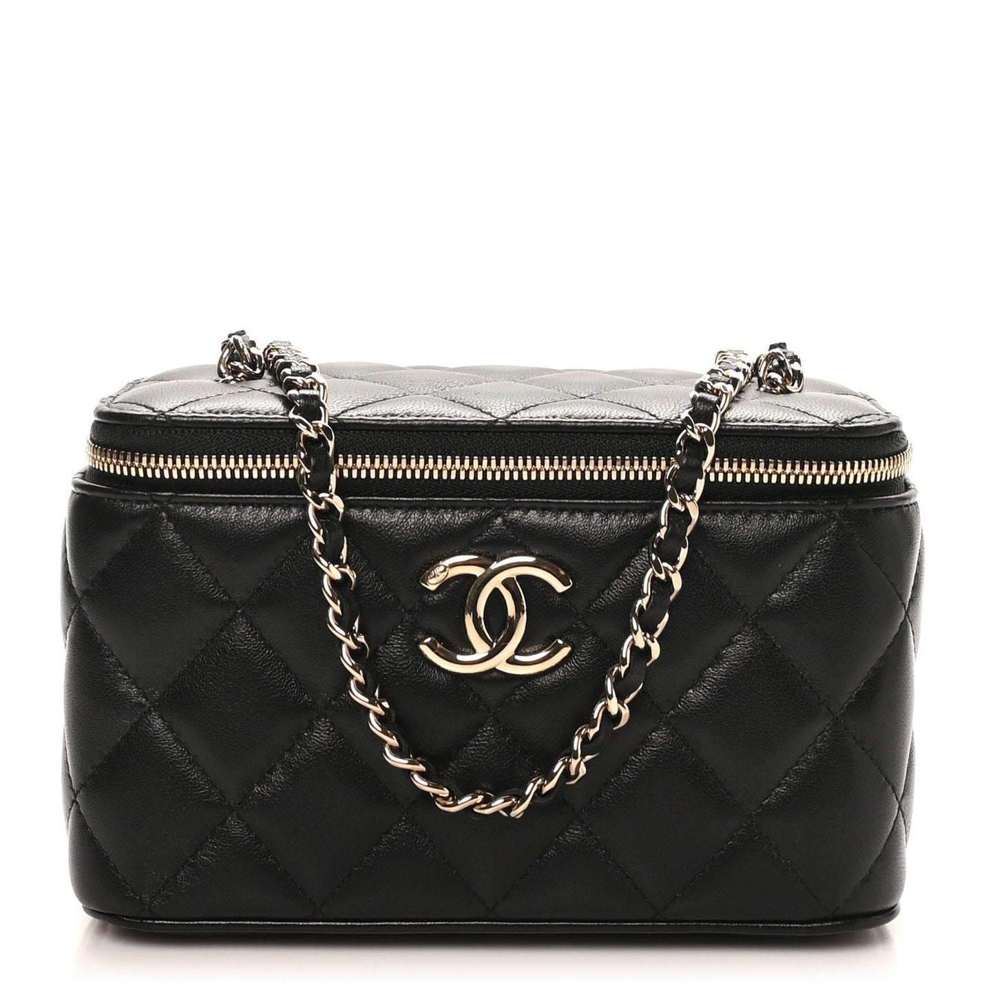 Lambskin Quilted Small CC Vanity Case Black