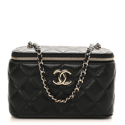 Lambskin Quilted Small CC Vanity Case Black