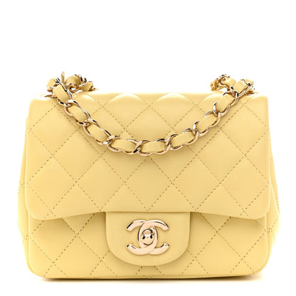 Lambskin Quilted Mini Square Flap Light Yellow