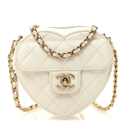 Lambskin Quilted CC In Love Heart Clutch With Chain White