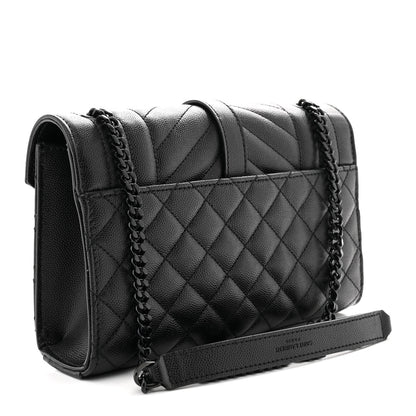 Grain De Poudre Textured Mixed Matelasse Triquilt Small Monogram Monochrome Satchel Black