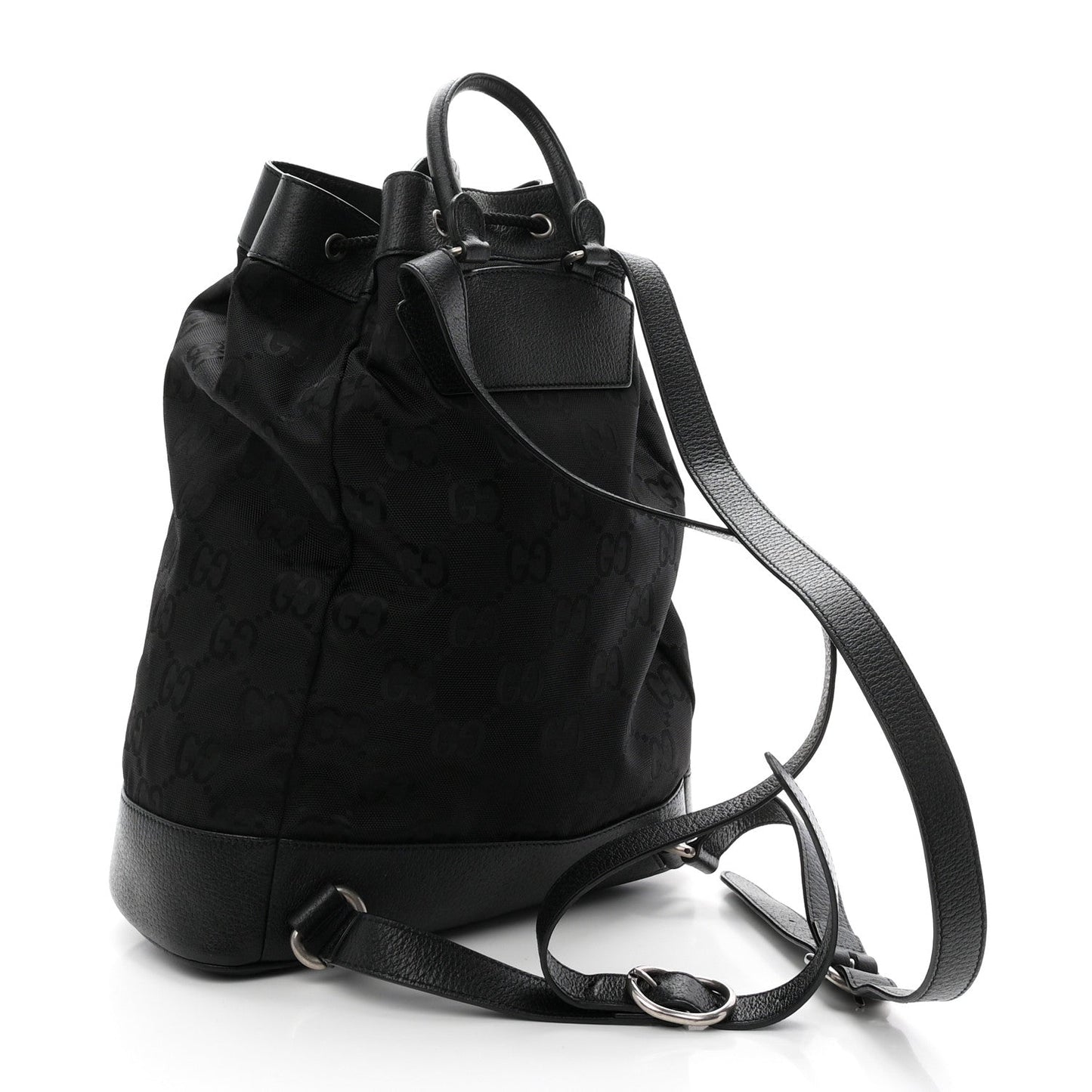 Econyl Nylon Monogram Off The Grid Drawstring Bucket Backpack Black