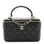 Lambskin Quilted Small Top Handle Vanity Case With Chain Black